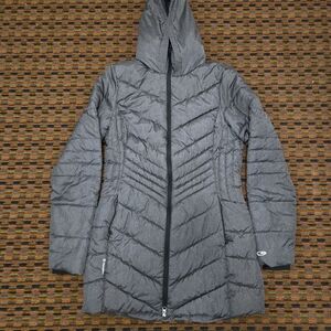 Champion Hooded Puffer Jacket Gray Long Winter Coat Size Small